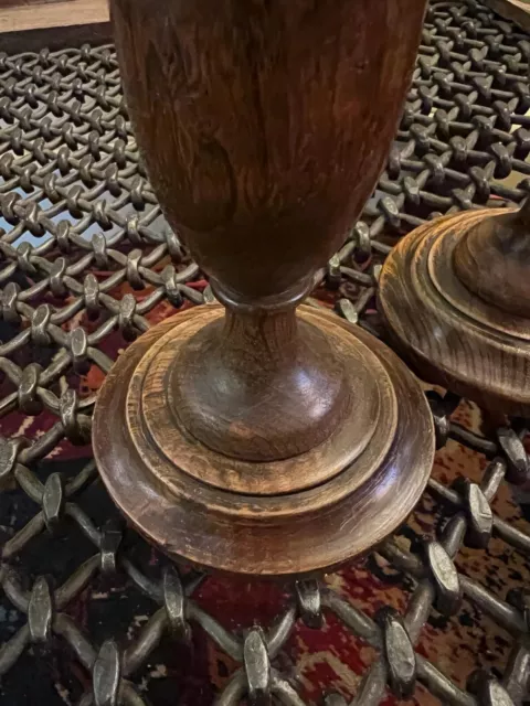 Attractive Pair Of Vintage 1930's Oak & Chrome Candlesticks 3