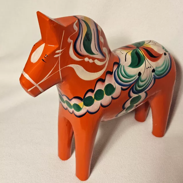 "Estatua decorativa de colección roja pintada a mano de caballo sueca Olsson Dala 10"