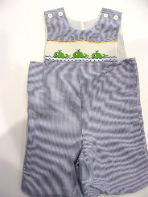 Remember Nguyen Jon Jon Shortall Romper  Whales Smocked Boys Size 4T 4 Toddler