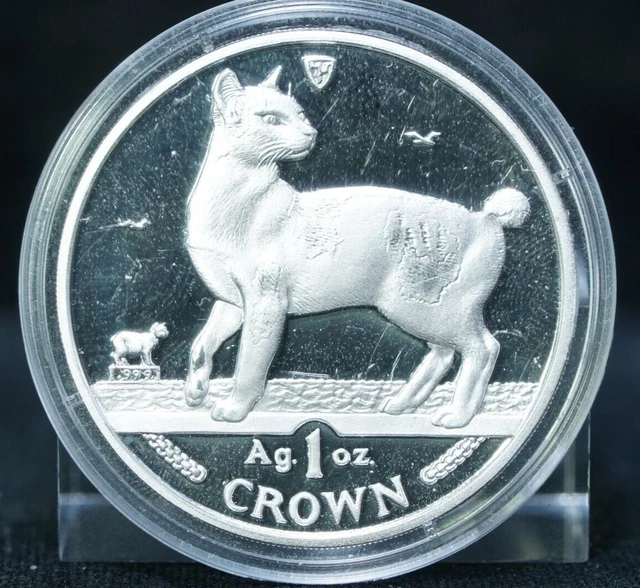 1994 Isle of Man BOBTAIL CAT  1 troy oz .999 Silver Proof Coin, Uncirculated