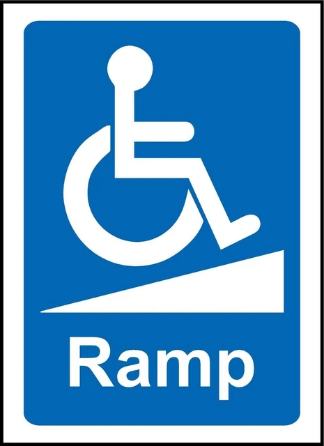 Adesivo Segnaletica Disabili - Rampa Per Sedia A Rotelle | 30x20 Cm, Autoadesivo Per Esterni, Resistente Ai Raggi UV, Per Ufficio E Scuola