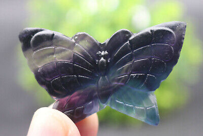 25g Natural colorful fluorite Quartz butterfly skull Crystal Hand Carved Healing