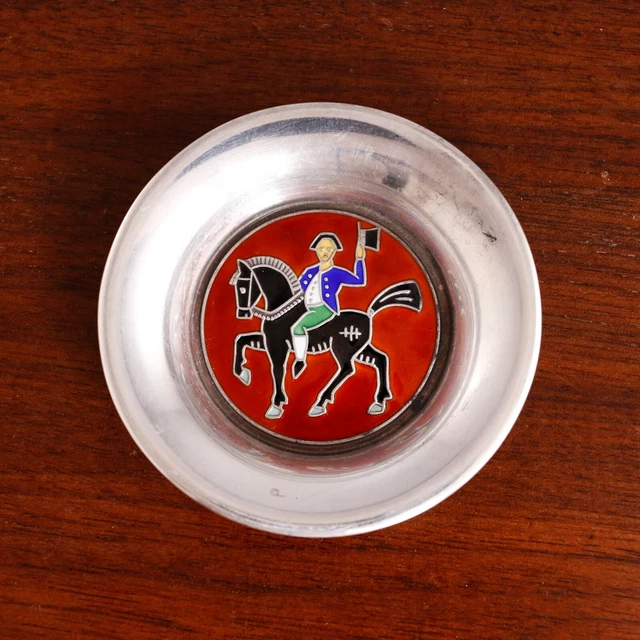 O. F. Hjortdahl Norwegian 925S & Enamel Dish Gentleman's Salutation On Horseback