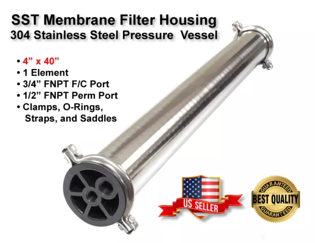 RO Membrane Pressure Vessel 4" x 40" 3/4" x 1/2"