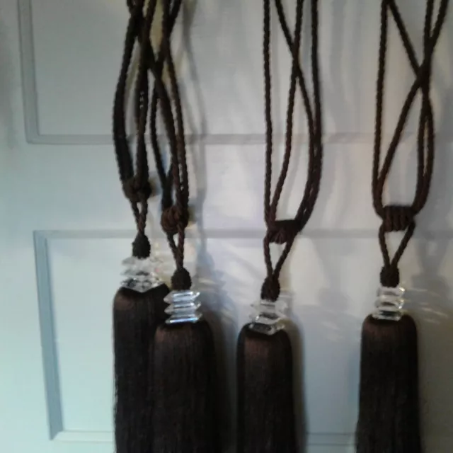 Curtain 4Pc.Set Tie Backs WithLong 8" Tassels, Large Acrylic Crystal.New,Brown