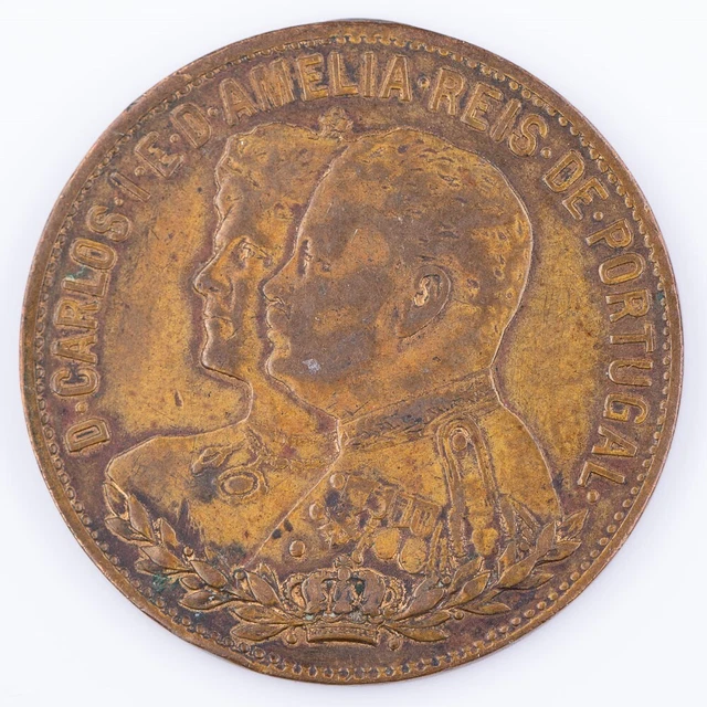 1901 MEDAL CARLOS I Queen Amelia Portugal Visit to Azores Vintage