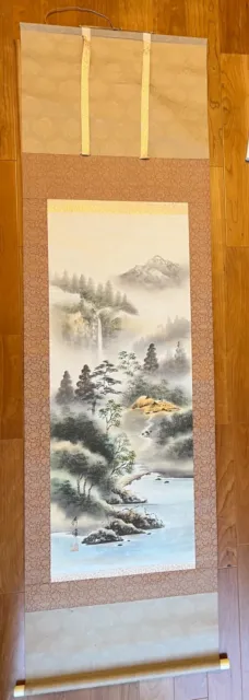 1920s Japan Hanging silk  Scroll painting of Landscape view 190*54 cm