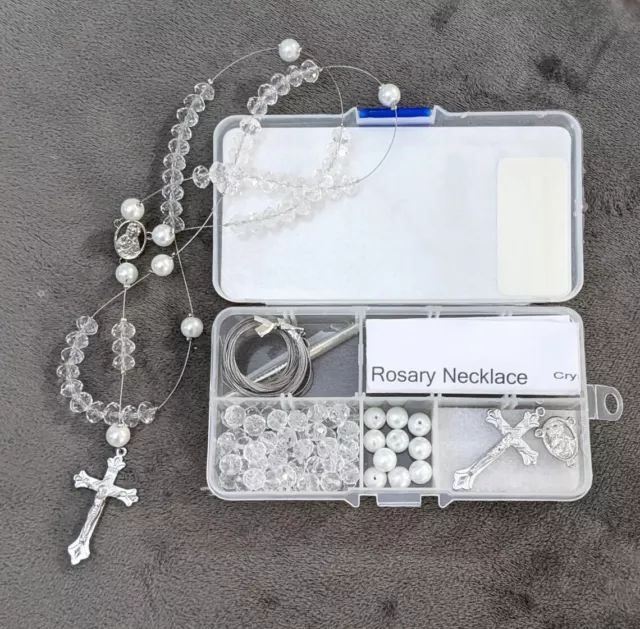 Rosary Making Kit Rosary Bead Crystal Pearl Glass Bead WHITE Kit Catholic