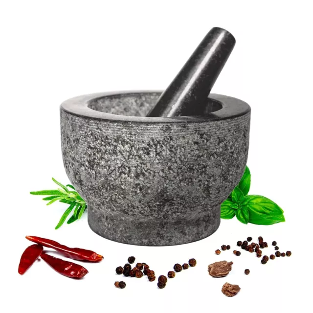 Heavy Duty Natural Granite Mortar and Pestle Set, 5.5 Size, Make Fresh  Guacamole, Salsa, Pesto, Stone Grinder Bowl, Herb Crusher, Spice Grinder,  1.5