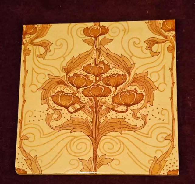Vintage Art Pottery Tile MINTONS Stoke-on-Trent Floral  6" Square
