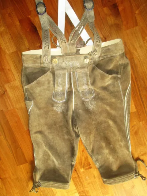 TRACHTEN Lederhose Bundlederhose mit Träger Ziernähte Gr. 56