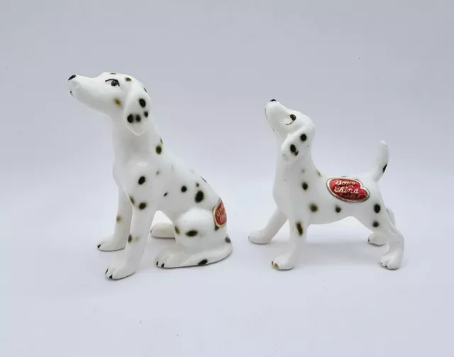 Vintage Set of 2 Japan Miniature Bone China Dalmatian Dog Figurines