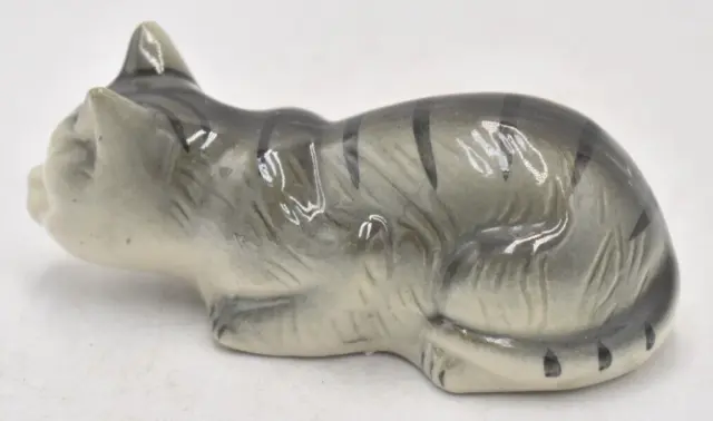 Vintage Black and Grey Cat Laying Down Figurine Statue Ornament