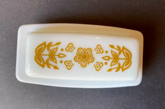 Vintage 1972 - 1981 PYREX BUTTERFLY GOLD Covered Butter Dish with Lid