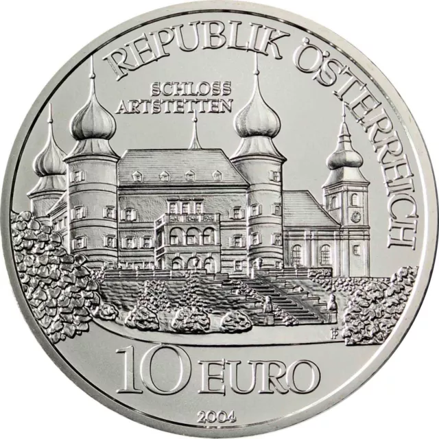 Österreich 10 Euro 2004 Schloss Artstetten Silbermünze Handgehoben im Folder