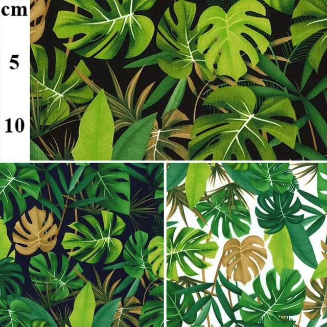 100% Cotton Poplin Fabric Rose & Hubble Fords Road Tropical Palm Leaves Flower