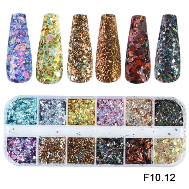 Holographic Nail Glitter Chunky 3D Chameleon Mermaid Dust 12 Colour Mixed Shape