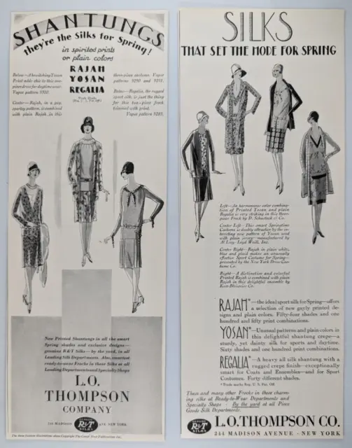 Silk Clothing Women LO Thompson NYC 1920s Set 2 Theatre Magazine Ads ~4.5x13.5"+