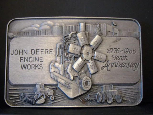 John Deere Engine Works Waterloo Employee 10th Anniversary Belt Buckle 1986 #370