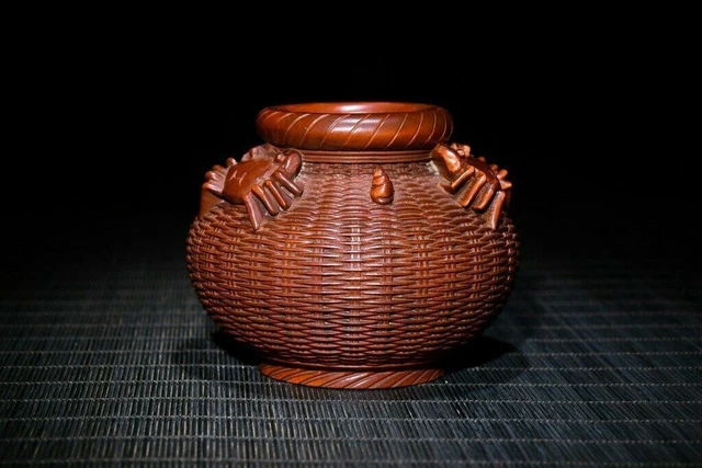 Chinese Natural Boxwood Hand carved Exquisite Basket Statues 29251