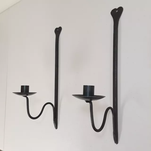 Primitive Wrought Iron Hammered Candle Holder Sconce Pair Rustic Farmhouse Decor