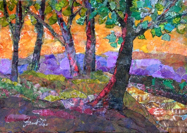 JANET LEO  sfa  ORIGINAL MIXED MEDIA  collage BRIGHT BEGINNINGS  landscape