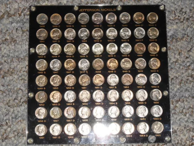 Complete 72 Coin Jefferson Nickel Collection Set 1938 Pds To  1964 All Bu Toned