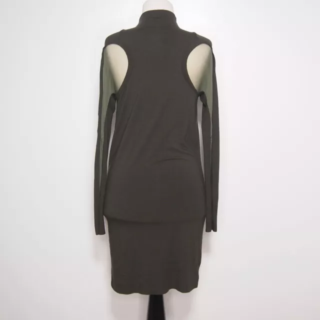 Twinset Dress Sheer Back Turtleneck Collar Green Viscose Cotton size M $240 2