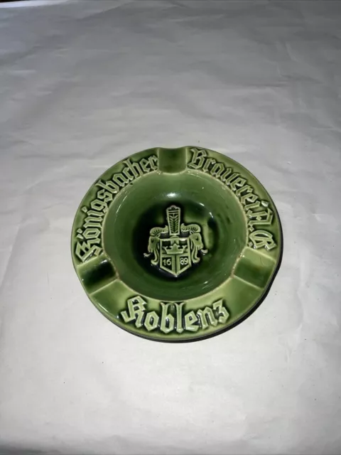 Green German Ashtray Konigsbacher Brauerei (Brewery) Koblenz.  Marked 4048