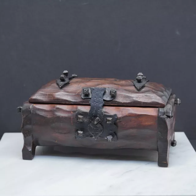 Vintage Rustic Wood Pirate Treasure Chest Jewelry Trinket Box Handmade