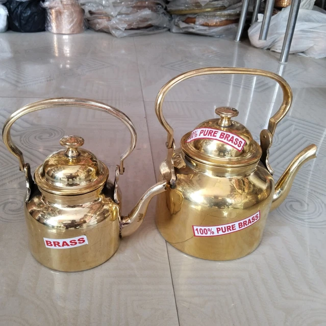Pure Brass Handmade Plain Tea Kettle, Brass Teapot, Coffee Serving Kettle Gifts
