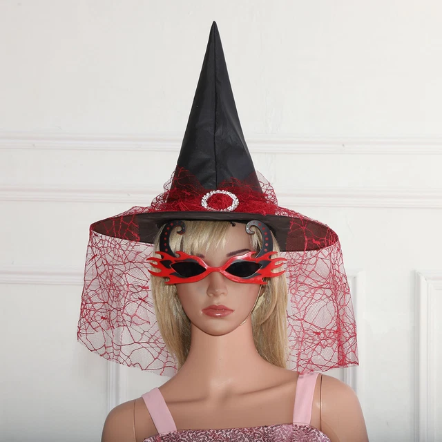 WOMENS WITCH COSTUMES Stage Performance Wizard Hat Glasses Shiny Party