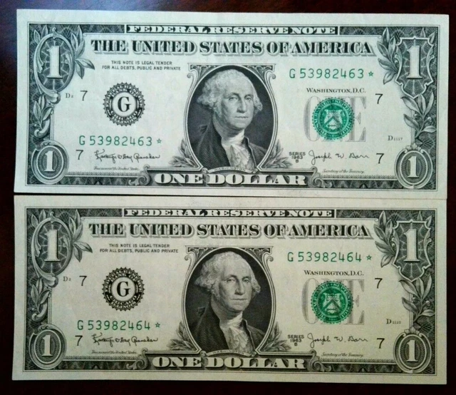 TWO STAR NOTES $1 1963 B Federal Reserve G CHICAGO  F-1902G* 463* and 464*