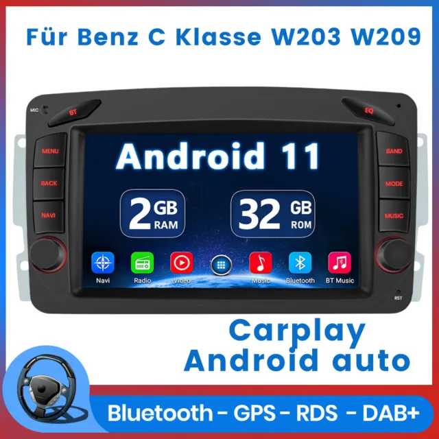 Für Mercedes Benz C CLK Klasse W203 W209 Autoradio Android 11.0 GPS Navi CarPlay