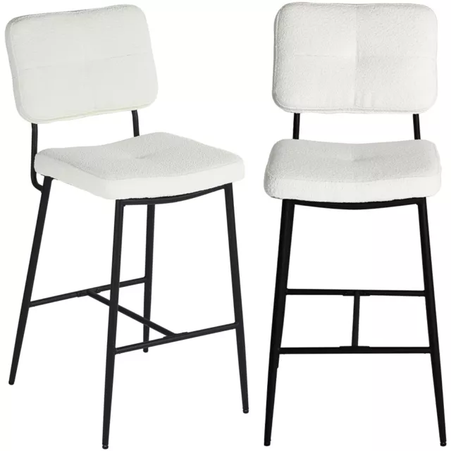 Lot de 2 tabourets de bar de cuisine en tissu crème avec structure en métal noir