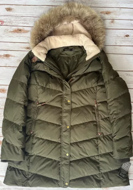 Lauren Ralph Lauren Litchfield Loden Fur Hooded Puffer Jacket Green Womens 2Xl