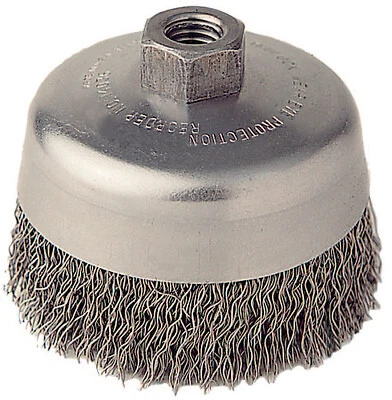 Crimped Wire Cup Brush, 4 in Dia., 5/8-11 Unc Arbor, .02 Steel Wire Weiler 14036