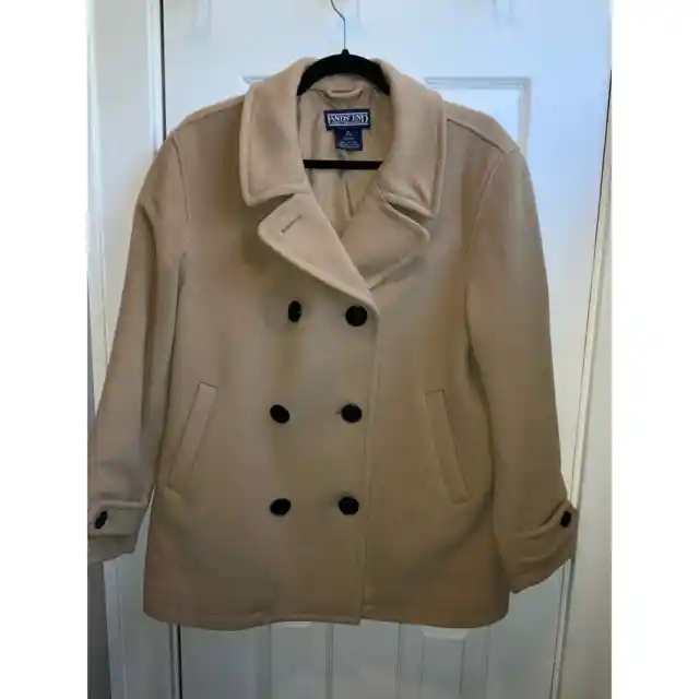 Lands' End Womens Double Breasted Wool Pea Coat Beige /camel. 10-12 Petite