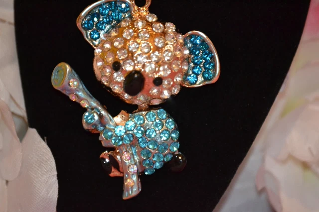 Betsey Johnson Cute Blue Crystal Koala Pendant Sweater Necklace -BJ53