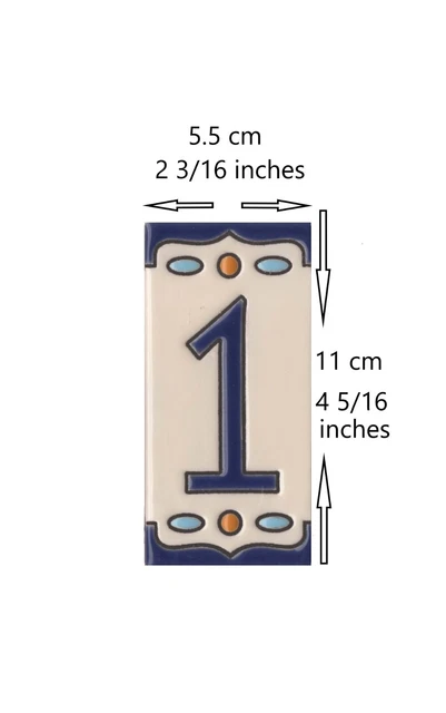 Nazari M5 Spanish Hand-painted Ceramic 11 x 5.5 cm or 2.16 x 4.33" House Numbers 3