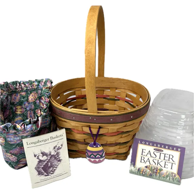 Longaberger 1996 EASTER BASKET with Liner Tie-on Protector and flyer