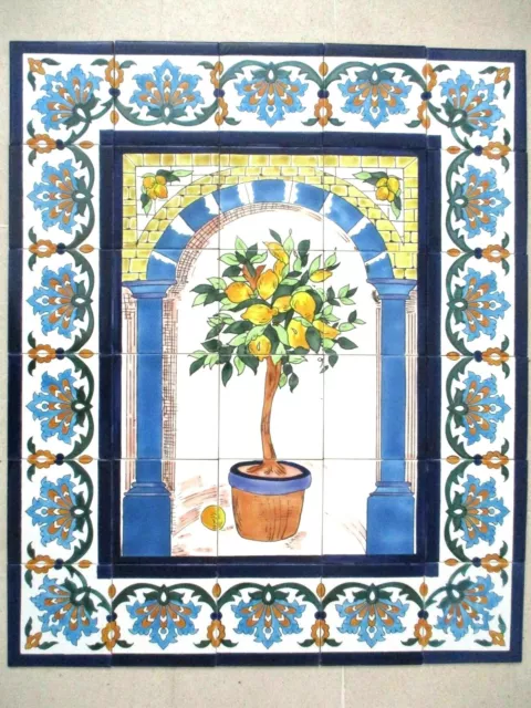 Hand painted Ceramic tile art panel Lemon Tree wall mural Backsplash  30" x 36"