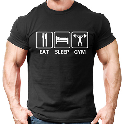 Eat Sleep Gym T-Shirt Mens Gym Clothing Workout Training Vest Bodybuilding Top