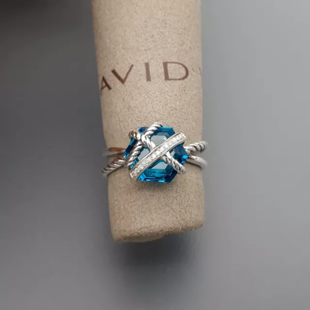 David Yurman Cable Wrap Ring with Blue Topaz and Diamond size 6