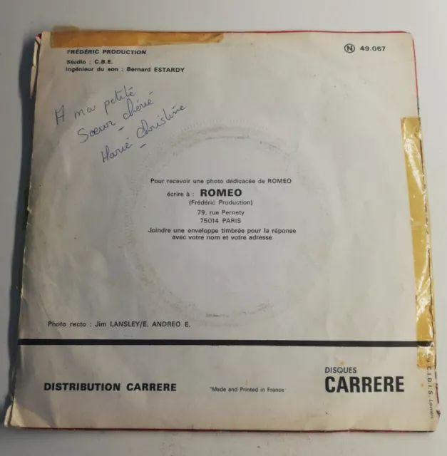 N1223 Vinyle 45 tours Roméo  je veux être un homme disque carrere, Paris 2