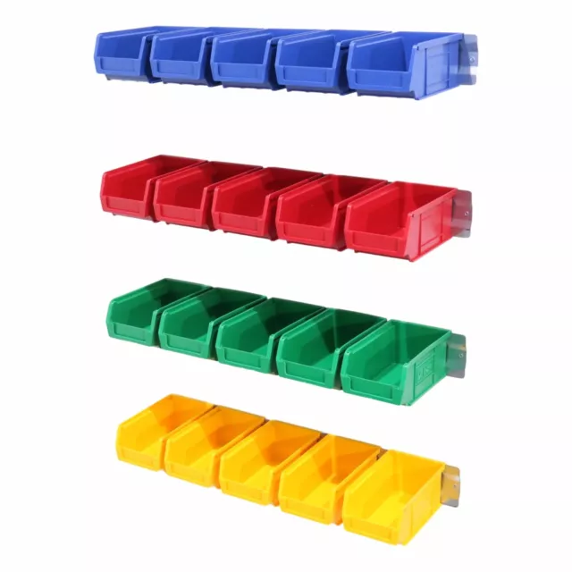 20 x Size 2 Plastic Parts Storage Bins Boxes With 4 x Steel Wall Hanging Rails