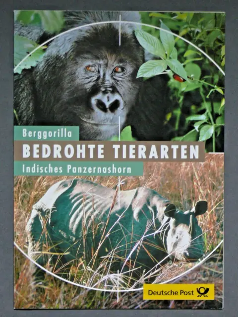 Bedrohte Tierarten Berggorilla/Panzernashorn Ersttagsblatt   2001/gestemp. N E U