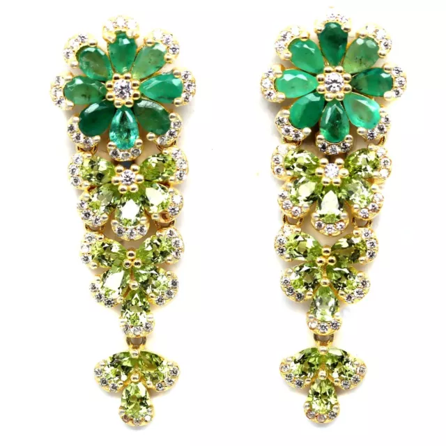 Non Chauffé Vert Émeraude, Peridot & Zircone Boucles D'Oreilles 925 Argent