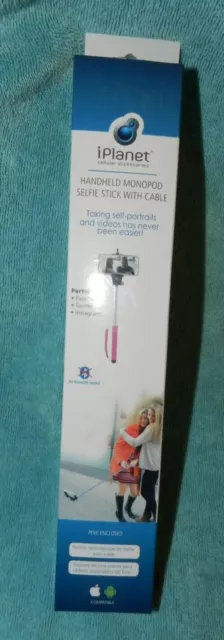 New iPlanet Handheld Monopod selfie stick with Cable NIB Pink Color