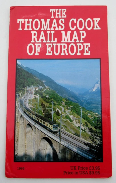 1991-92 THE THOMAS COOK RAIL MAP OF EUROPE ~Vintage Folding Map 34 in x 26 in